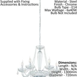 Loops Pendant Light Colour Chrome Plated Steel Shade Clear Glass Bulb E14 6x40W in Metallics - thumbnail 2