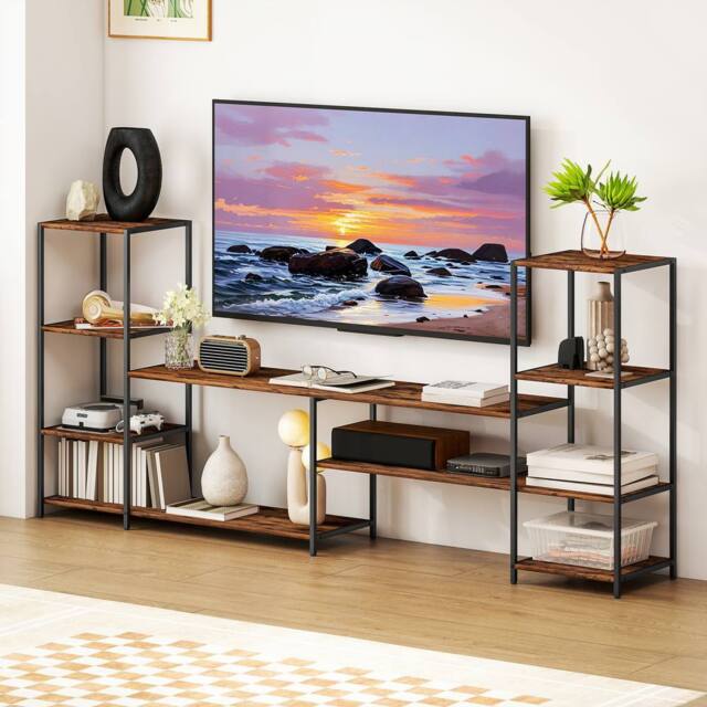 HOMCOM TV Unit for TVs up to 60 Inches, Industrial TV Stand with Shelves in Brown - image 1