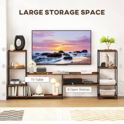 HOMCOM TV Unit for TVs up to 60 Inches, Industrial TV Stand with Shelves in Brown - thumbnail 4