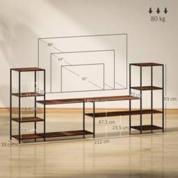 HOMCOM TV Unit for TVs up to 60 Inches, Industrial TV Stand with Shelves in Brown - thumbnail 3