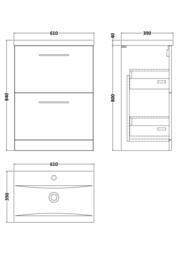 Balterley Contemporary Bathroom Floor Standing 2 Soft-Close Drawer Vanity Unit & Mid-Edge Ceramic Basin, Bleached Oak, 600 mm in Brown - thumbnail 8