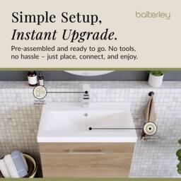 Balterley Contemporary Bathroom Floor Standing 2 Soft-Close Drawer Vanity Unit & Mid-Edge Ceramic Basin, Bleached Oak, 600 mm in Brown - thumbnail 4