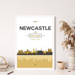 ARTZE Newcastle Yellow & Black City Skyline Framed Print SIZE: A4 with White Frame - thumbnail 2