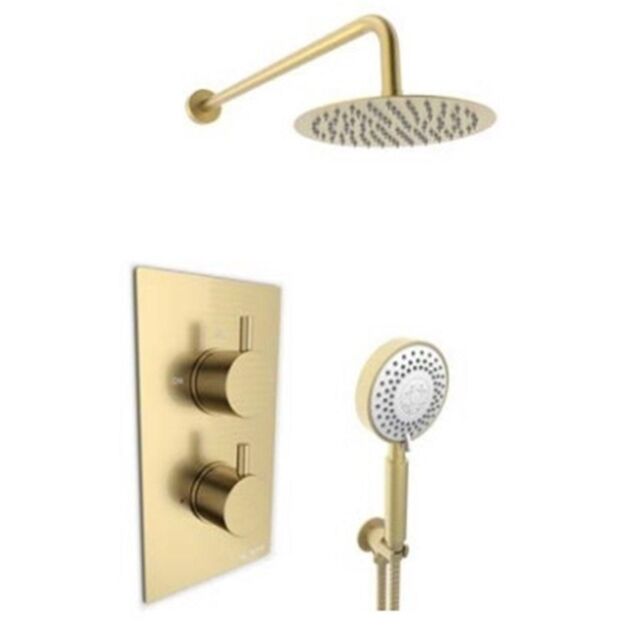 Clifton Brushed Brass Shower with Separate Hand Shower & Fixed Drencher in Gold