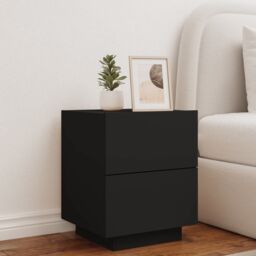 Berkfield Home Bedside Cabinet with LED Lights Black Engineered Wood - thumbnail 4