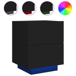 Berkfield Home Bedside Cabinet with LED Lights Black Engineered Wood - thumbnail 2