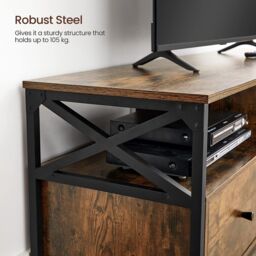 VASAGLE TV Stand Cabinet 3 Drawers 3 Open Shelves Steel Frame Large in Brown - thumbnail 5