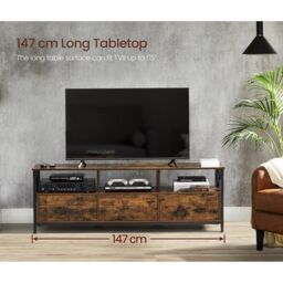 VASAGLE TV Stand Cabinet 3 Drawers 3 Open Shelves Steel Frame Large in Brown - thumbnail 4