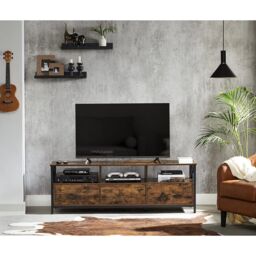 VASAGLE TV Stand Cabinet 3 Drawers 3 Open Shelves Steel Frame Large in Brown - thumbnail 1