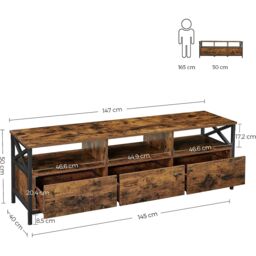 VASAGLE TV Stand Cabinet 3 Drawers 3 Open Shelves Steel Frame Large in Brown - thumbnail 3