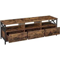 VASAGLE TV Stand Cabinet 3 Drawers 3 Open Shelves Steel Frame Large in Brown - thumbnail 8