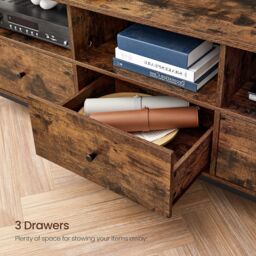 VASAGLE TV Stand Cabinet 3 Drawers 3 Open Shelves Steel Frame Large in Brown - thumbnail 6