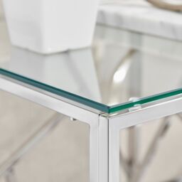 FurnitureboxUK Amalfi Chrome Metal Side Table - Square Clear Glass & Metal Table - Abstract Pattern - Sleek, Chic, Bright & Airy in Silver - thumbnail 3