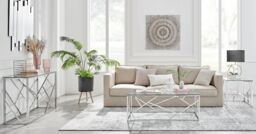 FurnitureboxUK Amalfi Chrome Metal Side Table - Square Clear Glass & Metal Table - Abstract Pattern - Sleek, Chic, Bright & Airy in Silver - thumbnail 6