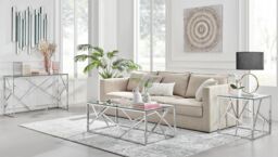 FurnitureboxUK Amalfi Chrome Metal Side Table - Square Clear Glass & Metal Table - Abstract Pattern - Sleek, Chic, Bright & Airy in Silver - thumbnail 5