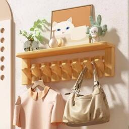 KORVIXA New Coat & Hat Rack Solid Wood Wall Mounted in Brown - Size: 100 cm x 100 cm - thumbnail 5