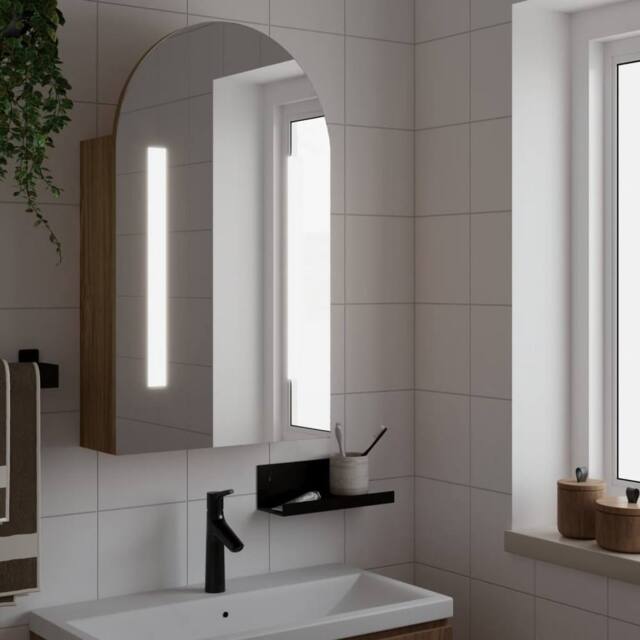 Berkfield Home Bathroom Mirror Cabinet with LED Light Arched Oak 42x13x70 cm in Brown - Size: 42 x 13 x 70 cm - image 1