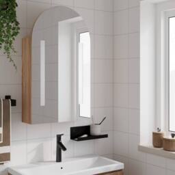 Berkfield Home Bathroom Mirror Cabinet with LED Light Arched Oak 42x13x70 cm in Brown - Size: 42 x 13 x 70 cm - thumbnail 3