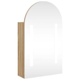 Berkfield Home Bathroom Mirror Cabinet with LED Light Arched Oak 42x13x70 cm in Brown - Size: 42 x 13 x 70 cm - thumbnail 2