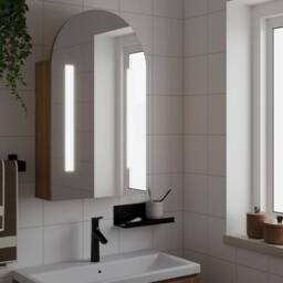 Berkfield Home Bathroom Mirror Cabinet with LED Light Arched Oak 42x13x70 cm in Brown - Size: 42 x 13 x 70 cm - thumbnail 1