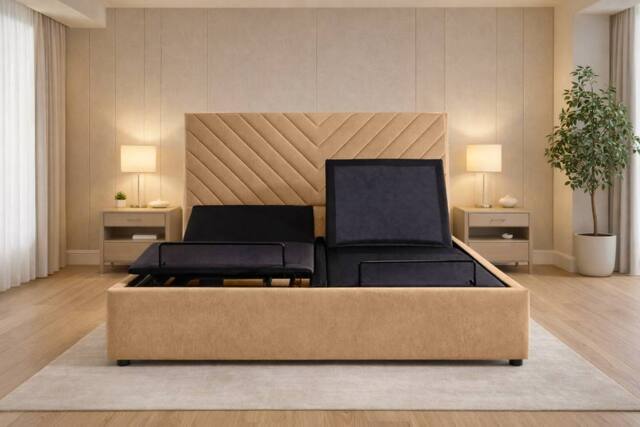 PARADISE BEDS LTD Siera Egromatic Adjustable Bed with Mattress & Headboard in Light Brown - Size: Small Double - image 1