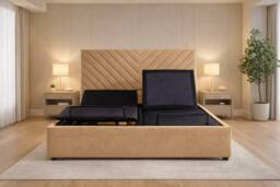 PARADISE BEDS LTD Siera Egromatic Adjustable Bed with Mattress & Headboard in Light Brown - Size: Small Double - thumbnail 1