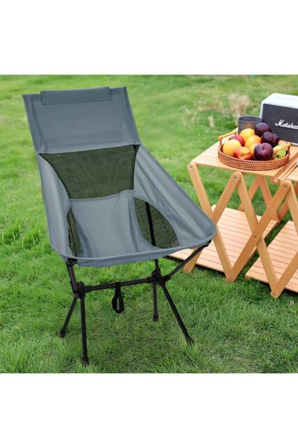 Living and Home Portable Heightened Backrest Folding Camping Chair in Grey - image 1
