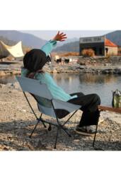 Living and Home Portable Heightened Backrest Folding Camping Chair in Grey - thumbnail 3