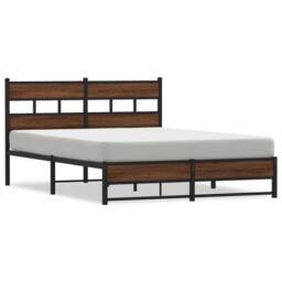 Berkfield Home Metal Bed Frame without Mattress Brown Oak 135x190 cm Double - thumbnail 2