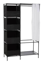 Living and Home Portable Metal Clothes Closet Bedroom Cabinet with 4 Storage Basket in Black - thumbnail 4
