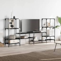 Berkfield Home TV Cabinet Black 206.5x28.5x95 cm Engineered Wood - thumbnail 4