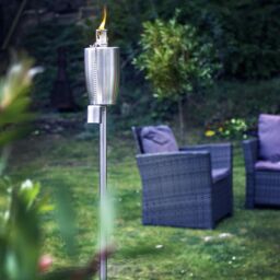 Harbour Housewares 6x Outdoor Flame Torches - Barrel Metal Garden Fire Torch Lighting in Silver - thumbnail 7