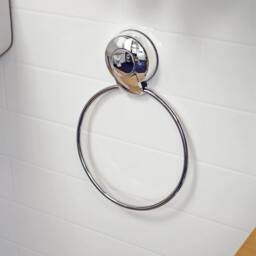 Showerdrape Suctionloc Chrome Suction Wall Mounted Towel Ring with Mounting Discs in Silver - thumbnail 1