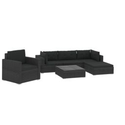 Berkfield Home 6 Piece Garden Lounge Set with Cushions Poly Rattan Black - thumbnail 2