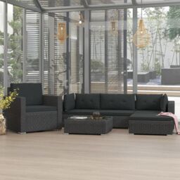 Berkfield Home 6 Piece Garden Lounge Set with Cushions Poly Rattan Black - thumbnail 1