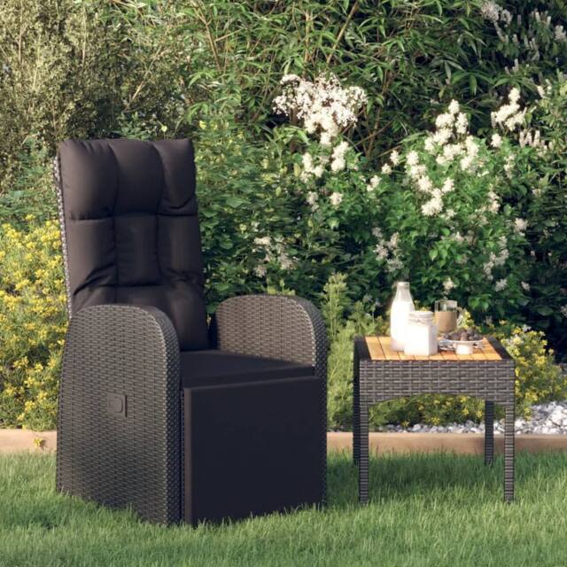 Berkfield Home Reclining Garden Chair with Cushions Black Poly Rattan - image 1