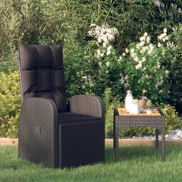 Berkfield Home Reclining Garden Chair with Cushions Black Poly Rattan - thumbnail 1