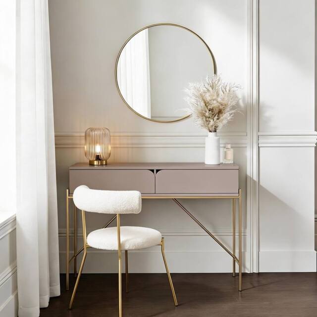 OHS Curved Modern Dressing Table 2 Drawer Vanity Makeup Desk in Natural - image 1