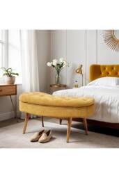 Living and Home Chenille Upholstered Button Tufted Storage Ottoman Bench in Yellow