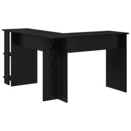 Berkfield Home Black Oak Corner Desk with Shelf with Storage Black oak Medium MDF - thumbnail 6