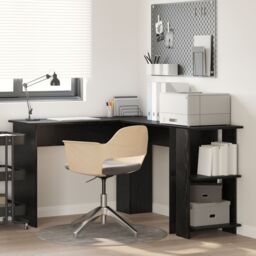 Berkfield Home Black Oak Corner Desk with Shelf with Storage Black oak Medium MDF - thumbnail 1