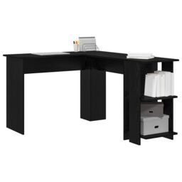 Berkfield Home Black Oak Corner Desk with Shelf with Storage Black oak Medium MDF - thumbnail 3
