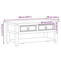 Berkfield Home Beautiful Coffee Table with Drawers Corona 100x48x45 cm Solid Woo in Brown - Size: 100 x 48 x 45 cm - thumbnail 9