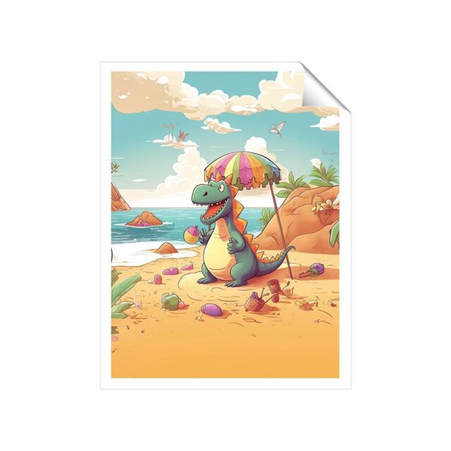 "Warren Reed - Designer Dragon On A Beach Holiday Unframed Art Print - Size: W24"" x H36""" - image 1