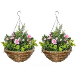Wyld Haus Fifi Set of 2 Hanging Artificial Lisianthus Displays Pink & Green - thumbnail 2