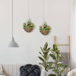 Wyld Haus Fifi Set of 2 Hanging Artificial Lisianthus Displays Pink & Green - thumbnail 8