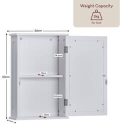 EONLION Bathroom Mirrored Wall Cabinet Wooden Storage Cupboard White - thumbnail 2