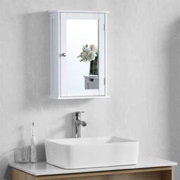 EONLION Bathroom Mirrored Wall Cabinet Wooden Storage Cupboard White