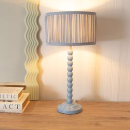 ValueLights Bobbins Powder Blue Table Lamp with Ruched Pleated Drum Lamp Shade in Pale Blue - thumbnail 1