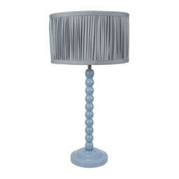 ValueLights Bobbins Powder Blue Table Lamp with Ruched Pleated Drum Lamp Shade in Pale Blue - thumbnail 2